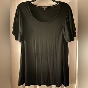 Black ruffle layer sleeve blouse with lace trim